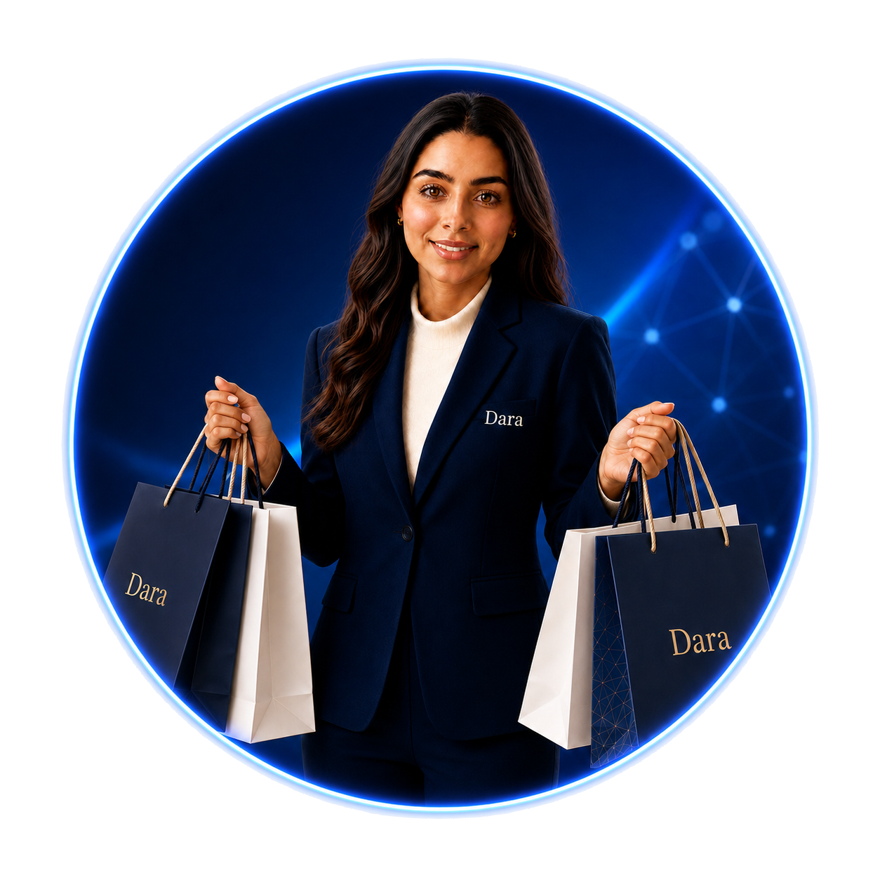 Dara IA, inteligência agêntica para o varejo, com sacolas de compras